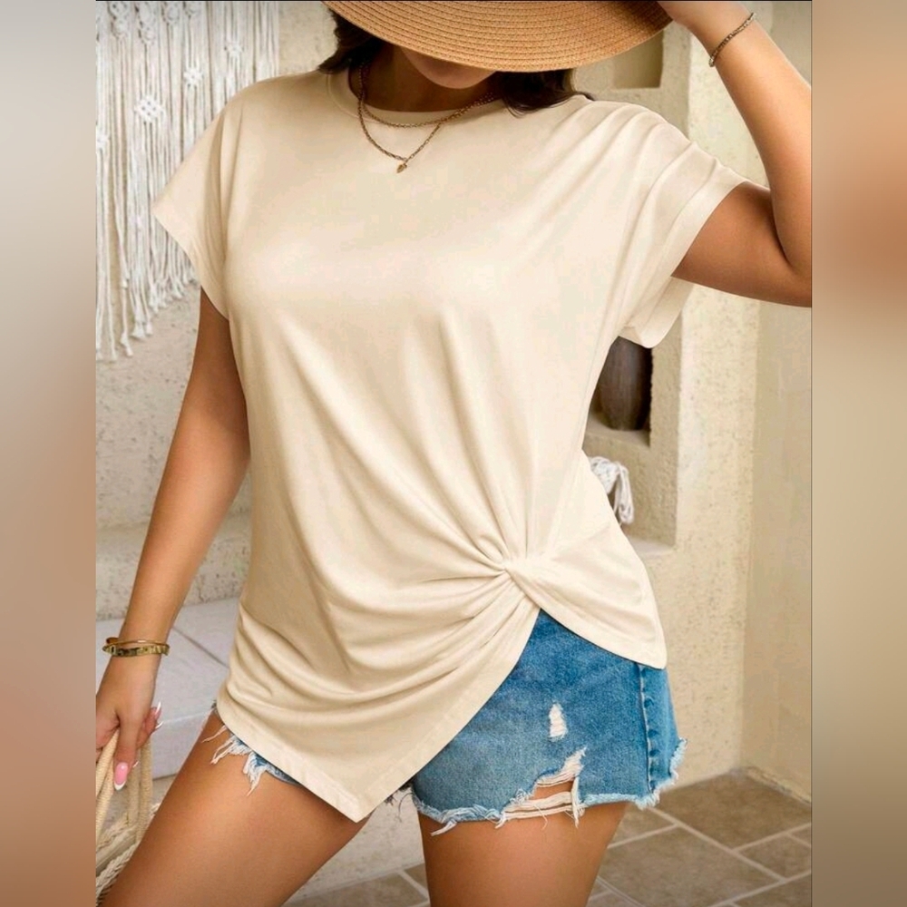 Asymmetrical Twist Front Blouse | Shein Curve | 0XL |Front-Knot Tunic